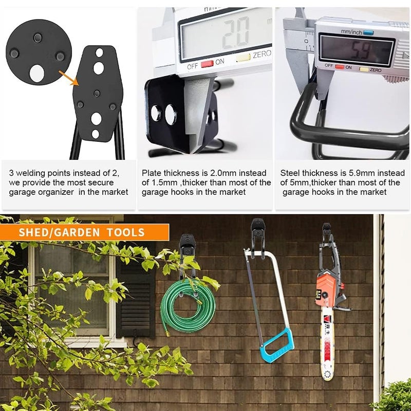 3H Heavy Duty Garage Hooks [8 Pack] - 3-Round Welding Tech Holds 22lbs More - Thickened Steel Wall Mount for Ladders, Tools & Storage - Rustproof Utility Hardware - Image 4